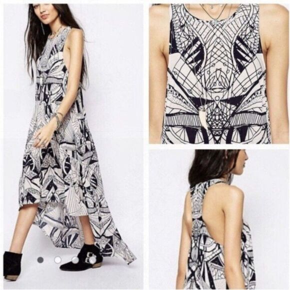 Free People La Mar Maxi Dress Long Flowy Batik Print Black & Cream Size Small - Picture 4 of 15
